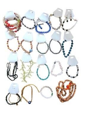 Lot Of Beaded Bracelet Stack * Sandalwpod Rudraksha Mala, Semi Precious, Glass